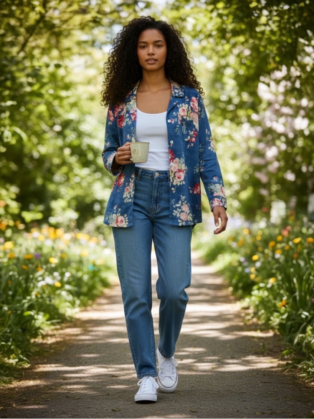 Ralph Lauren Navy Floral Pajama-Style Button Shirt